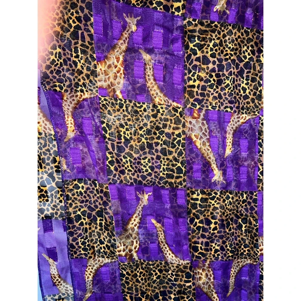 Cheetah Pattern‎ Giraffe Graphic Rectangular Metallic Gold Purple Scarf 58x13 in